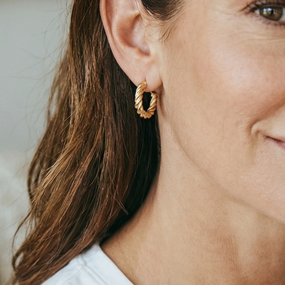 Gold Hoop Earrings with Intricate Design